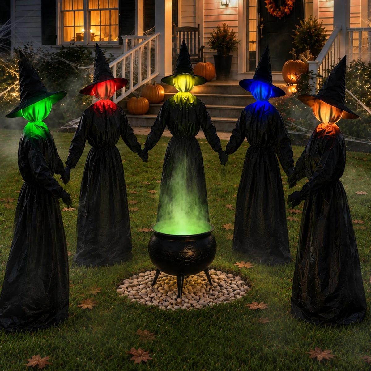 5 Brujas Luminosas Tomadas de la Mano (1.3 m) con Luz de Colores